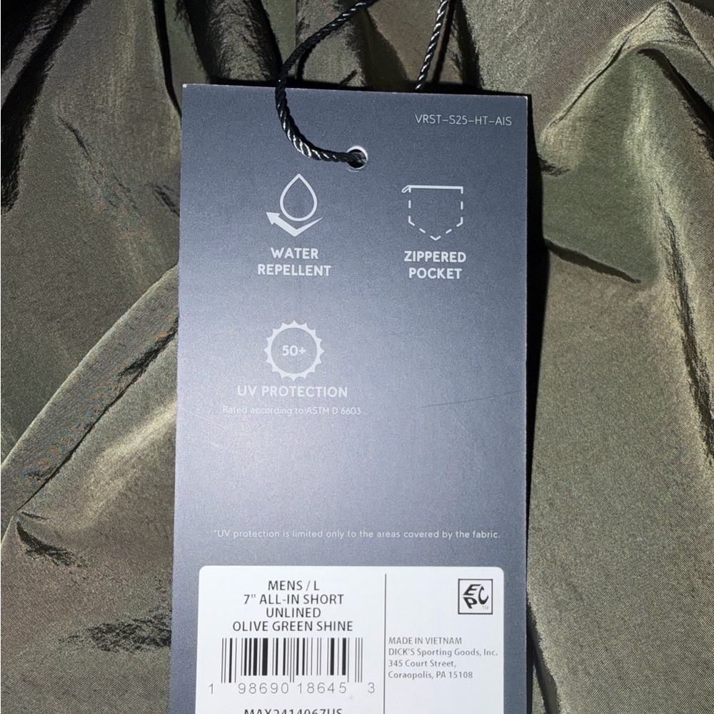Men’s New VRST Men's 7" All-In Unlined Short Shorts Olive Green Shine Size - Picture 10 of 10
